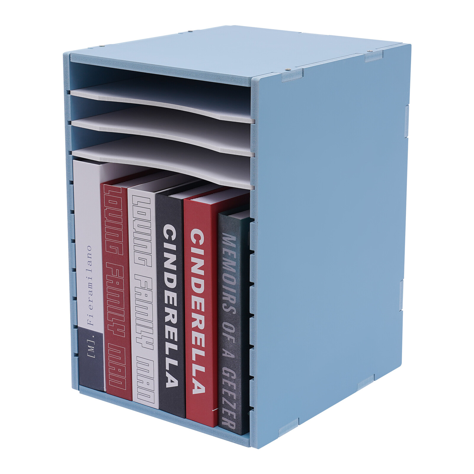 11-Compartment Vertical Desktop Sorter in Blue – Durable File Organizer