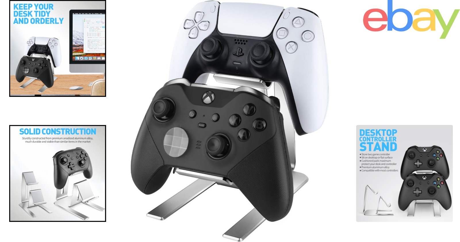Compact Desktop Display Stand for Two Game Controllers, Space-Saving Design