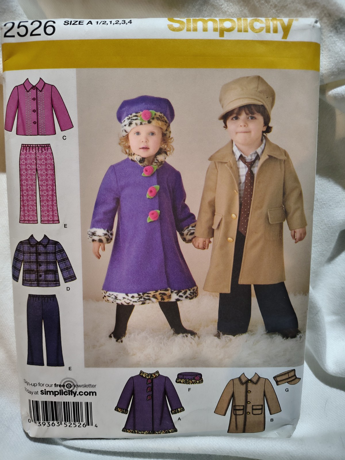 Simplicity Sewing Pattern 2526 Toddlers Jacket Pants Coat Size 1/2-4 uncut