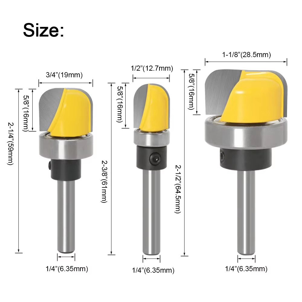 Dish Carving Router Bits 3Pcs 1/4 Inch Shank Bowl and Tray Template Router Bits