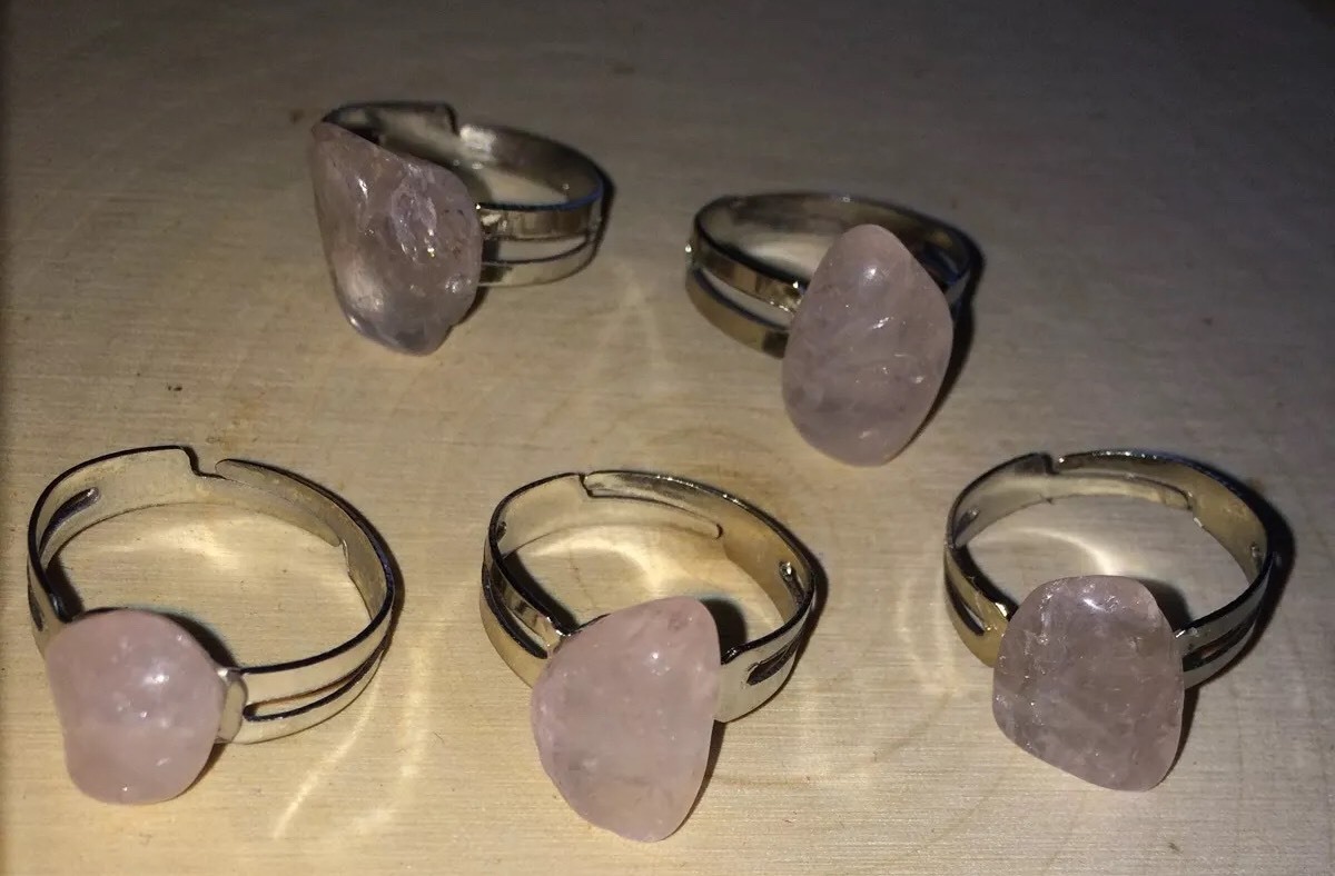Handmade Rose Quartz Crystal Adjustable Handmade Ring