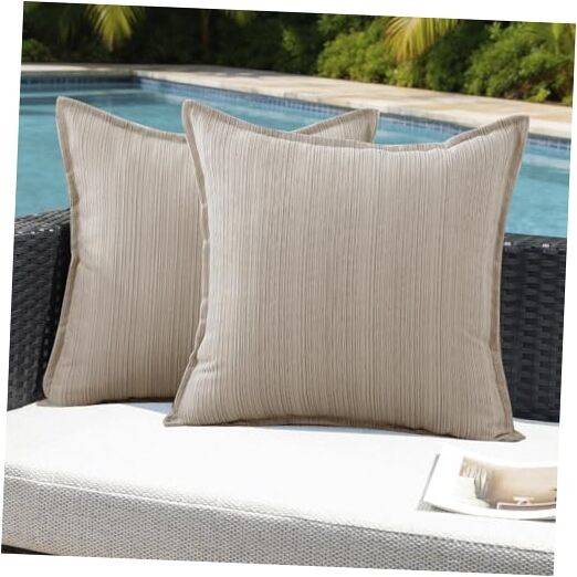 Outdoor Waterproof Throw Pillow Covers 18x18 Set 18" x 18" (Pack of 2) Beige