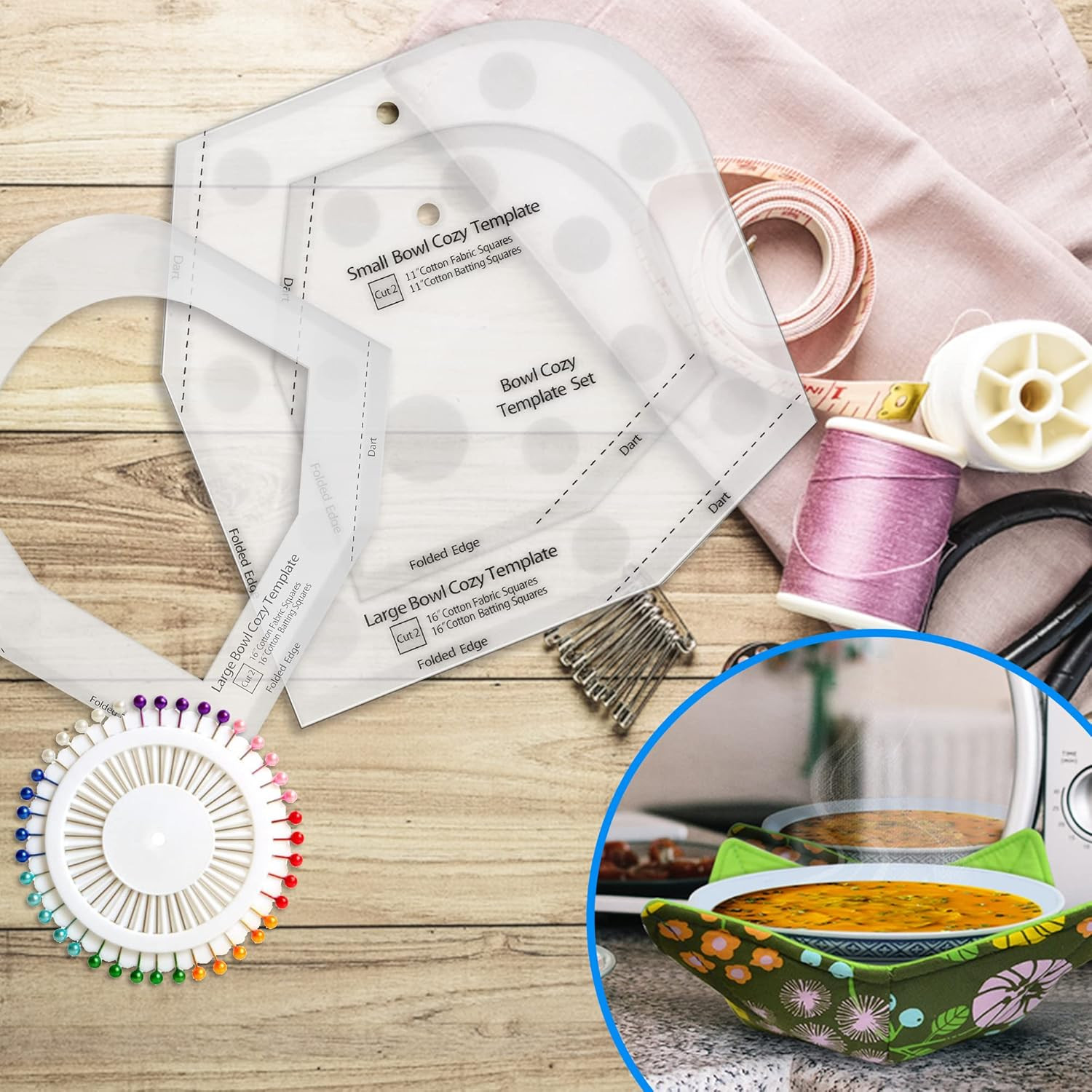Bowl Cozy Template 3 Sizes, Bowl Cozy Pattern Template Cutting Ruler Set,Sewing