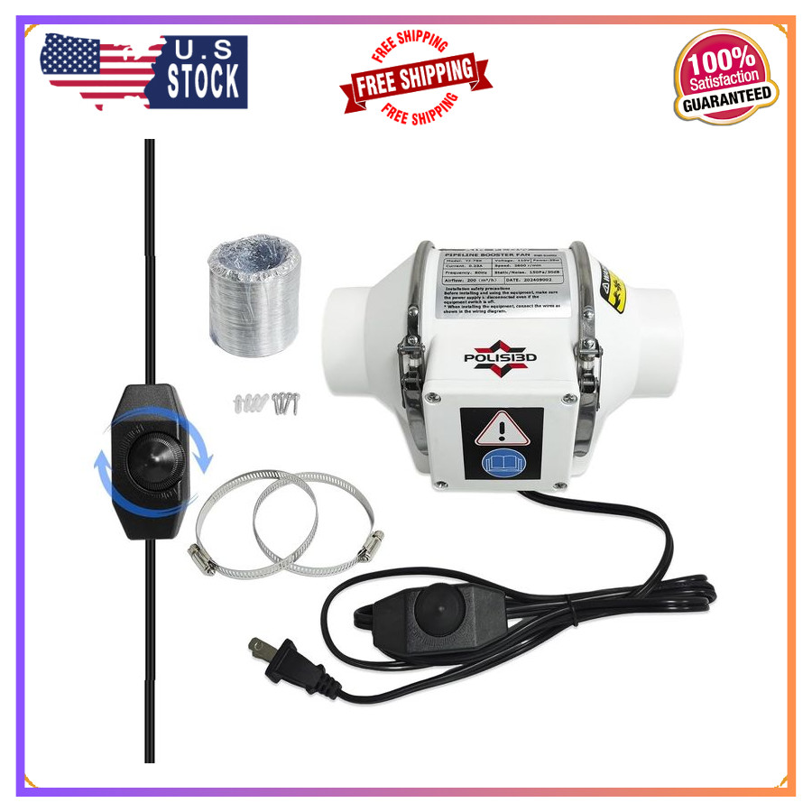 3in Inline Duct Ventilation Fan w/ Pipe Low Noise Exhaust Blower