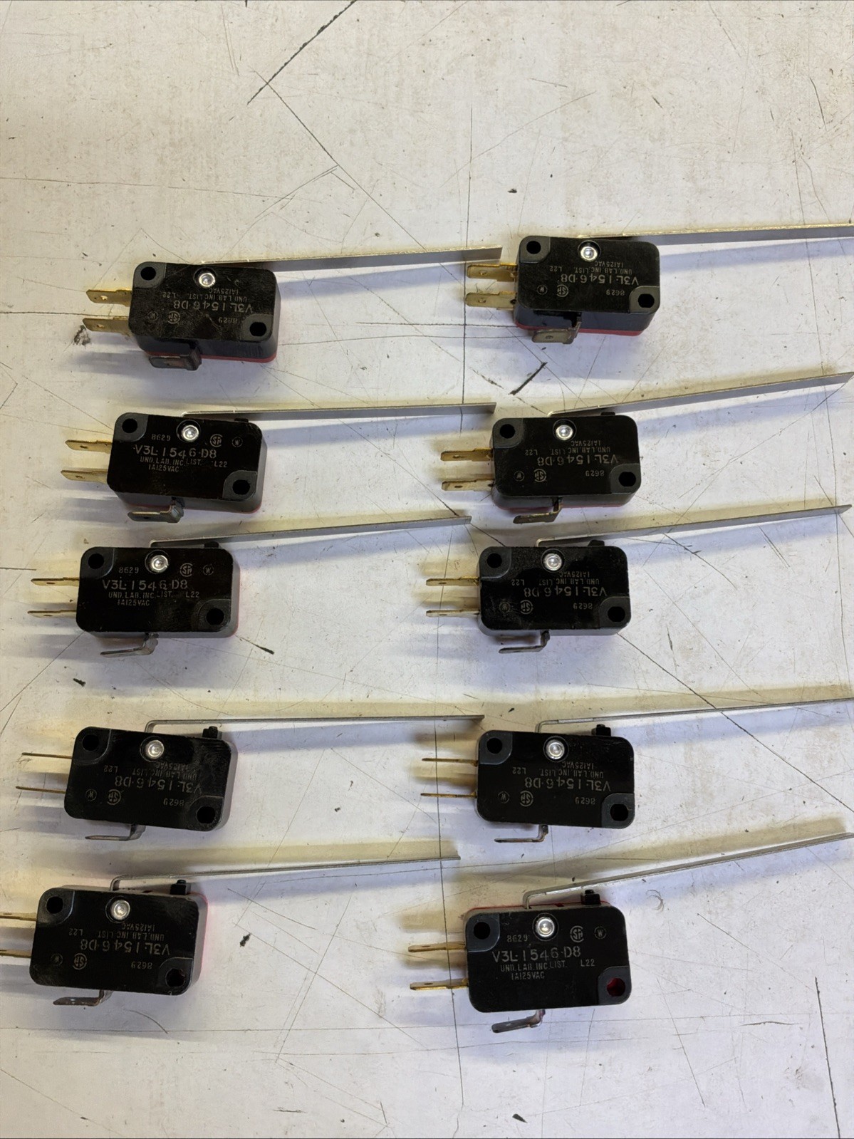 MICRO SWITCH  RED  SET OF 10 PCS Model # V3L-1546-D8 WITH LEVER 2.5 INCH