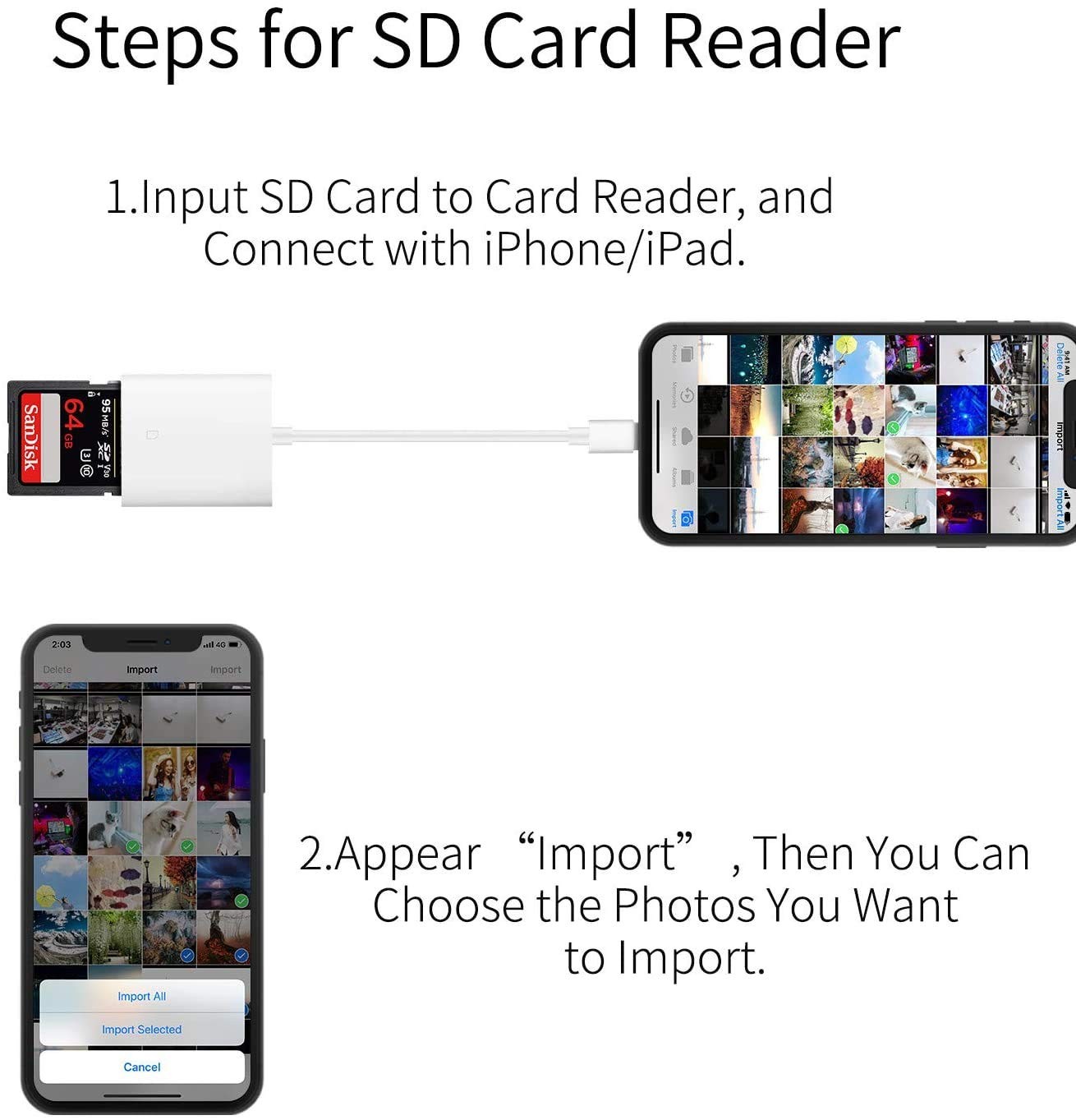 Apple MFi Certified Lightning to SD Card Camera Reader for iPhone iPad, F