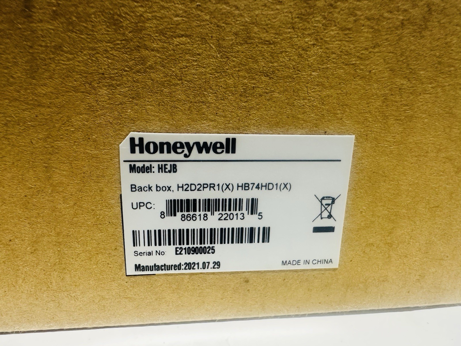 NEW Honeywell HEJB Back Box H2D2PR1