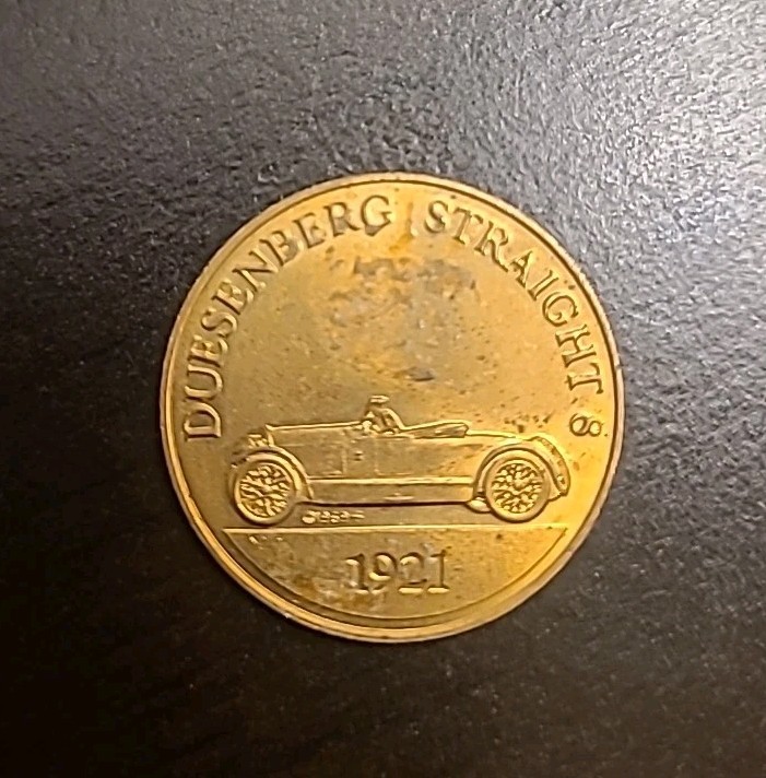 1921 Duesenberg Straight 8 Franklin Mint Antique Car, Token Coin