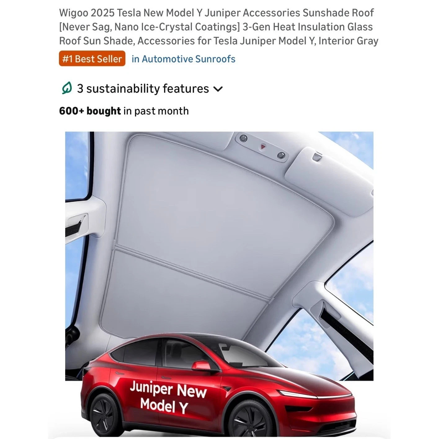 Wigoo 2025-2026 Tesla Model Y Juniper Sunshade Roof Magnetic Nano Ice Gray 2PCS