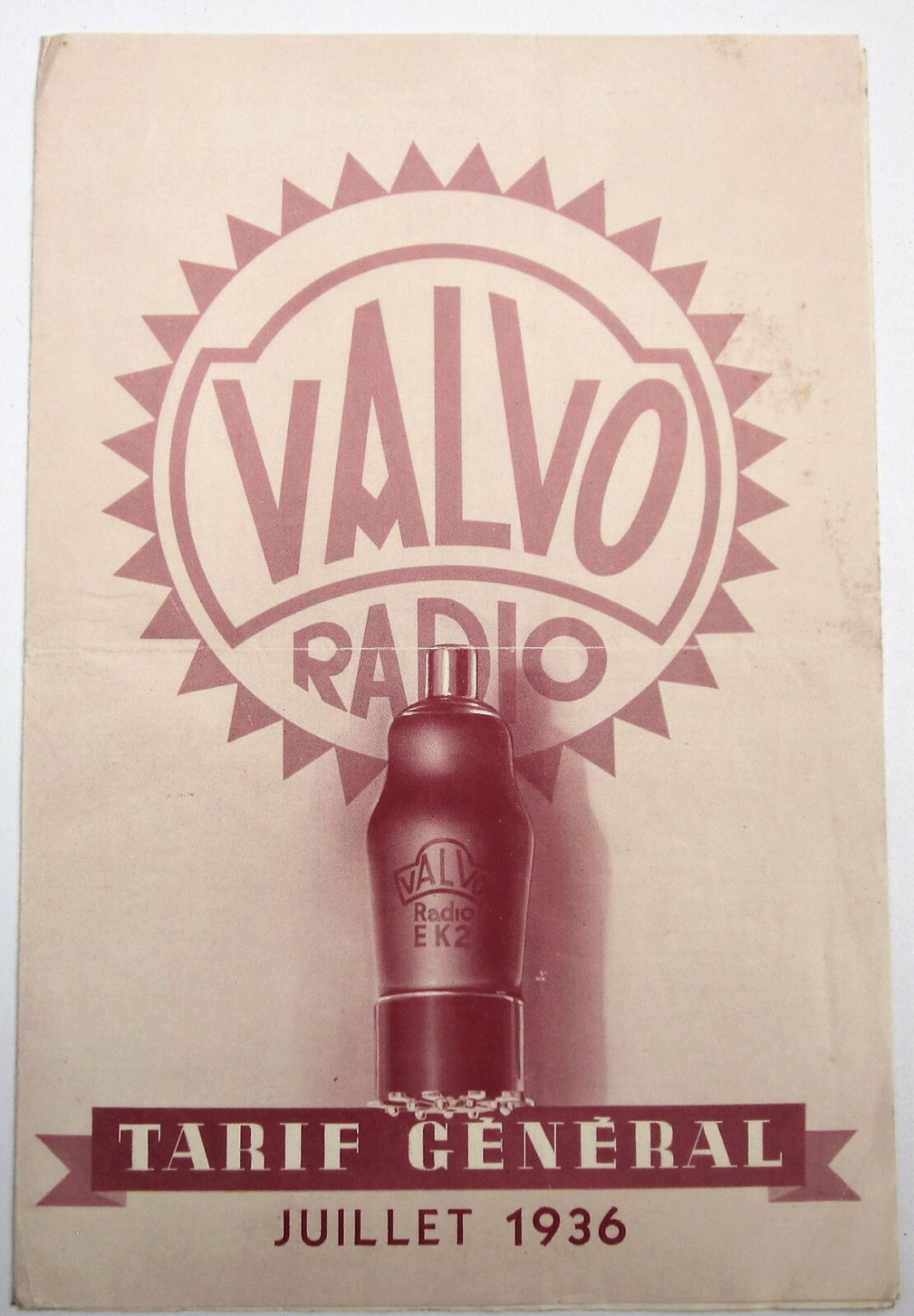 VALVO Radio Tubes orig 1936 French Price List