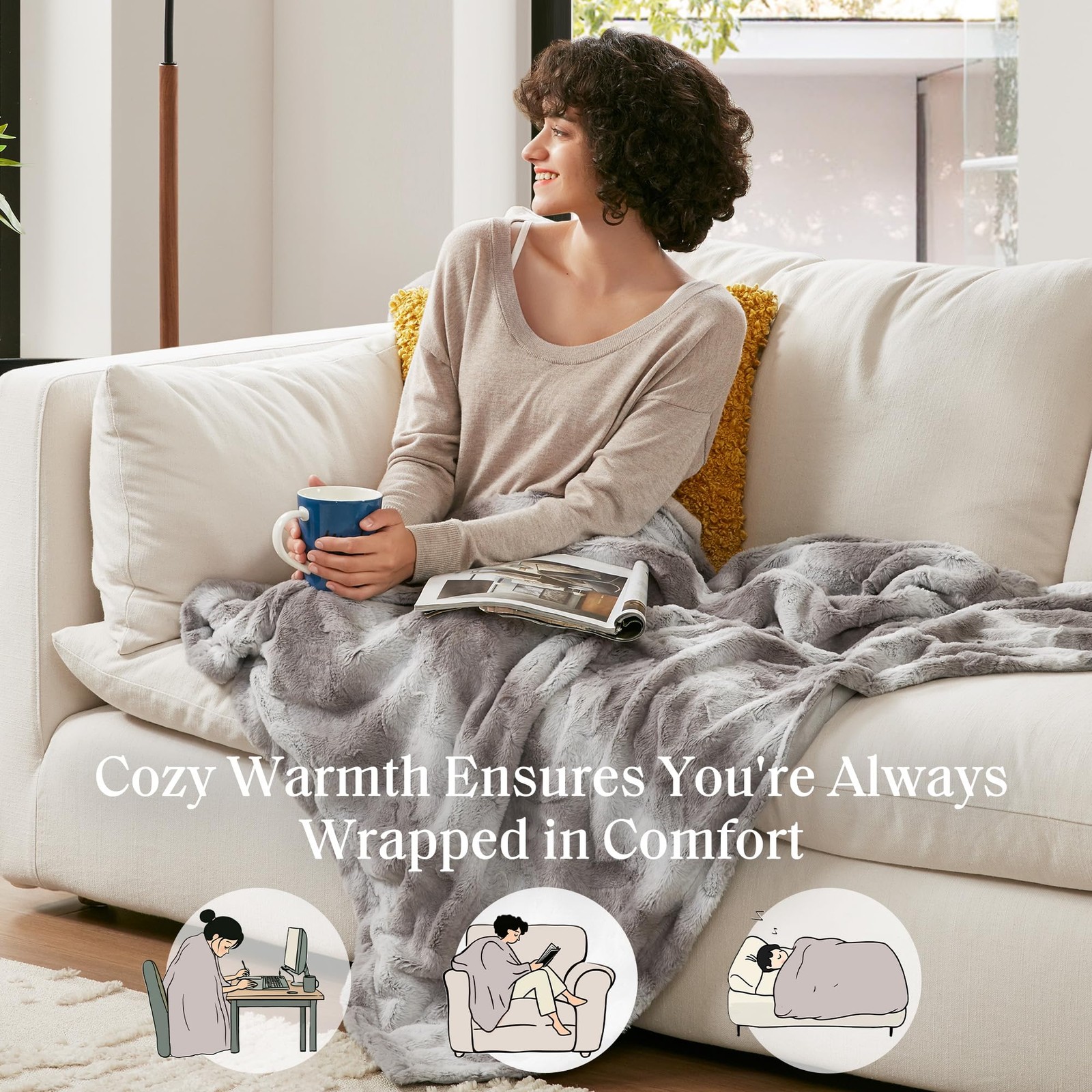 Zuri Soft Plush Luxury Oversized Faux Fur Throw Animal Stripes Design, Faux M...