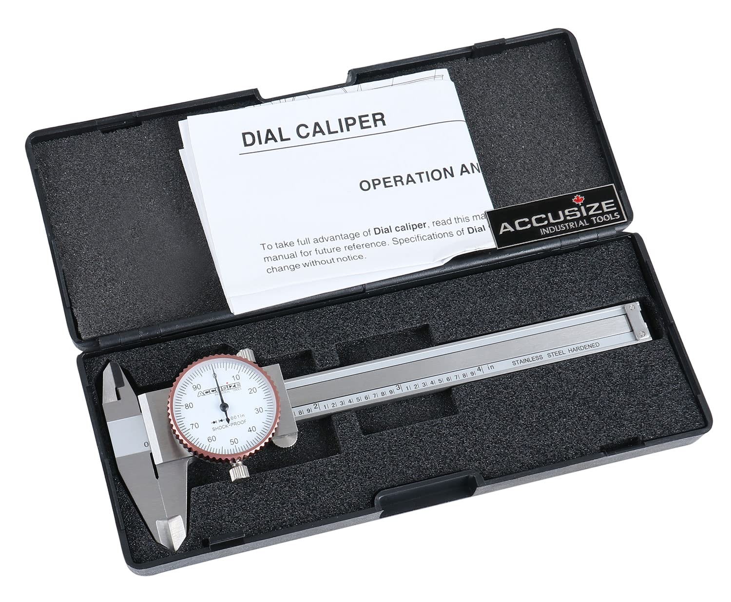 Accusize Industrial Tools 0-4 inch by 0.001 inch Precision Dial Caliper, Stai