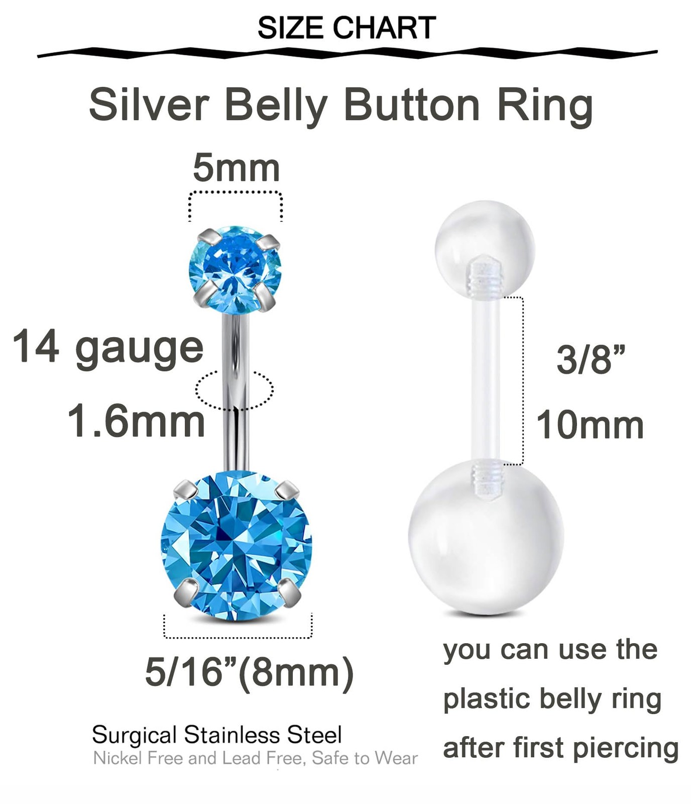 QWALIT Belly Button Piercing Kit Gun B4-Claw CZ- blue