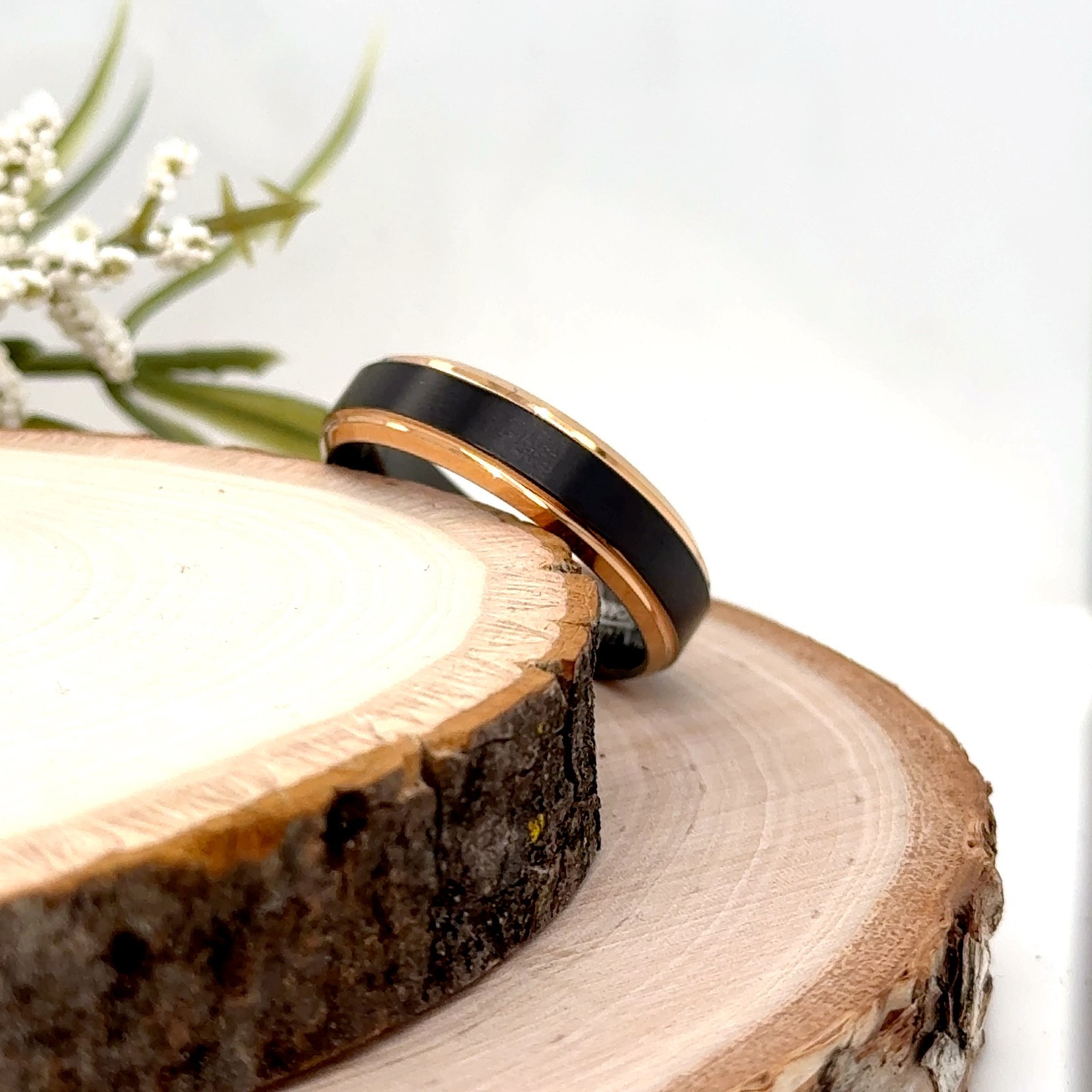 6mm Black & Rose Gold Tungsten Ring Matt Finish Stepped Edges Band For Christmas