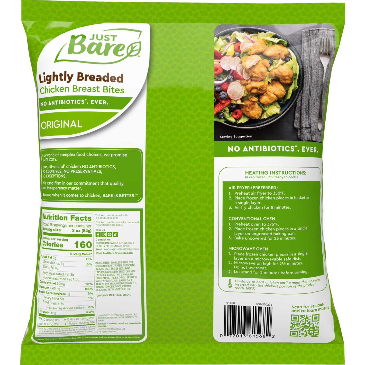 Just Bare Lightly Breaded Chicken Breast Original Bites, Frozen, 3 lbs.