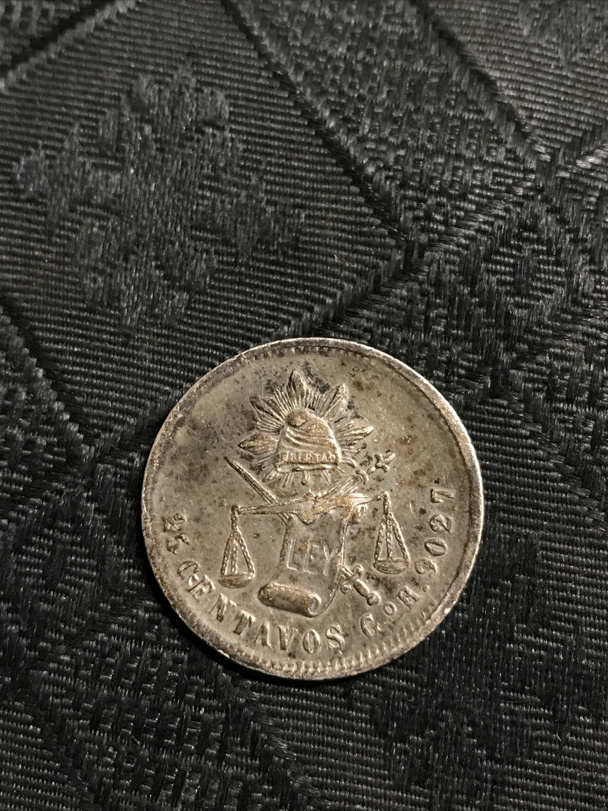 1890 Go R Mexico Silver 25 Centavos Circulated