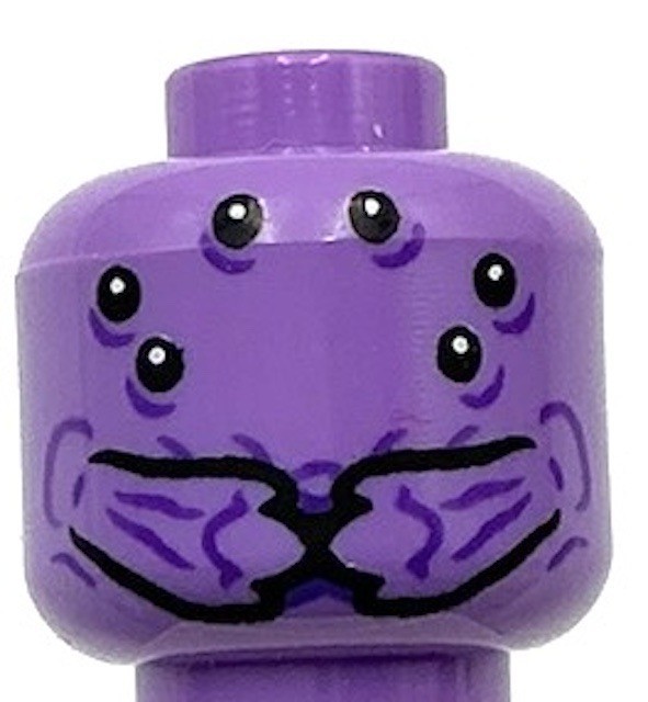Lego New Medium Lavender Minifigure Head Alien Six Black Eyes Mandibles Part