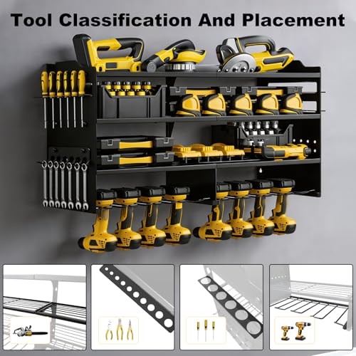Large Power Tool Organizer Wall Mount, 8 Drill Holder Wall Mount Loads Black