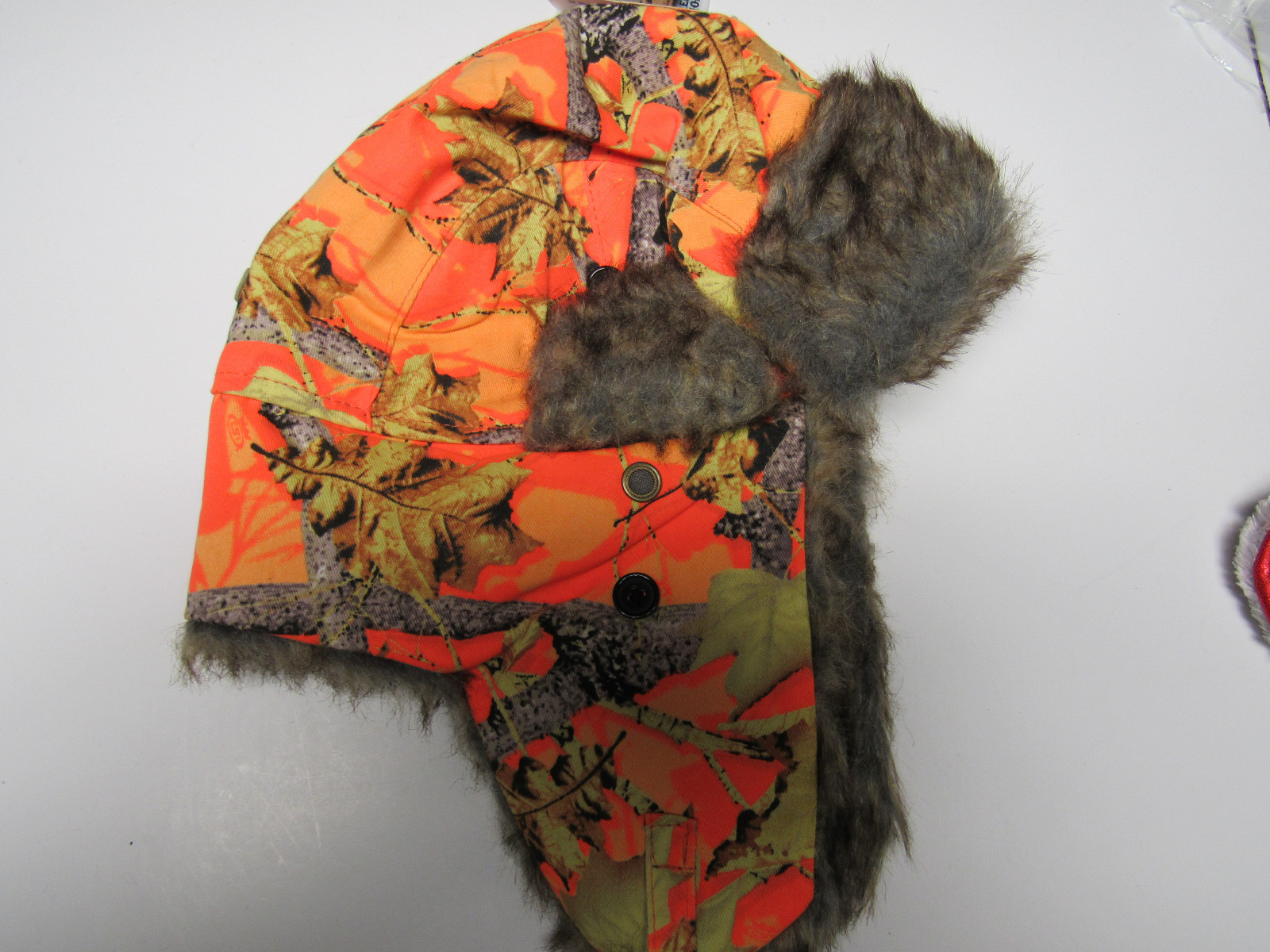AS IS Hat Dakota Dan Orange Camo Trapper Trooper Fuax Fur Hunting Ski Winter Cap