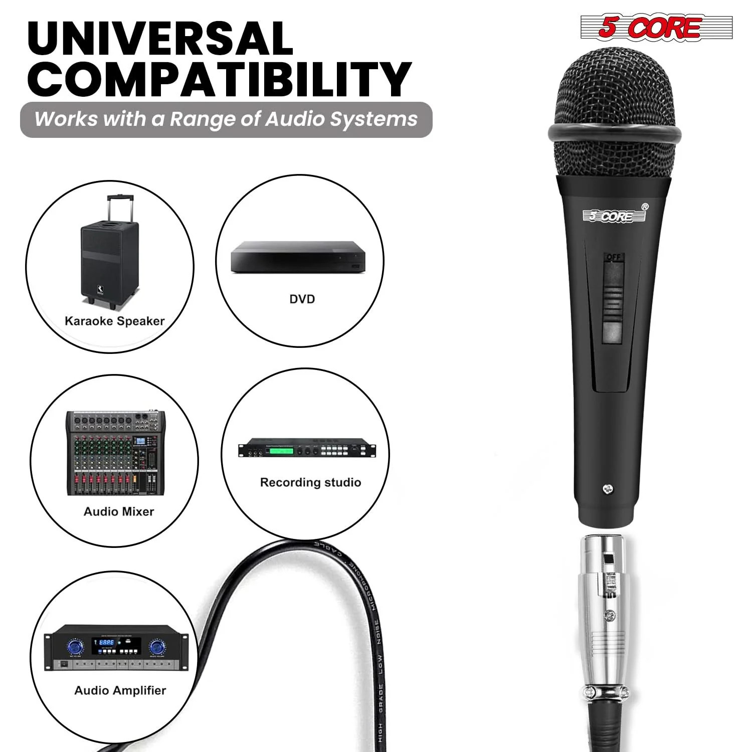 5Core XLR Microphone Dynamic Mic Karaoke Singing Studio Mics Handheld Microfono