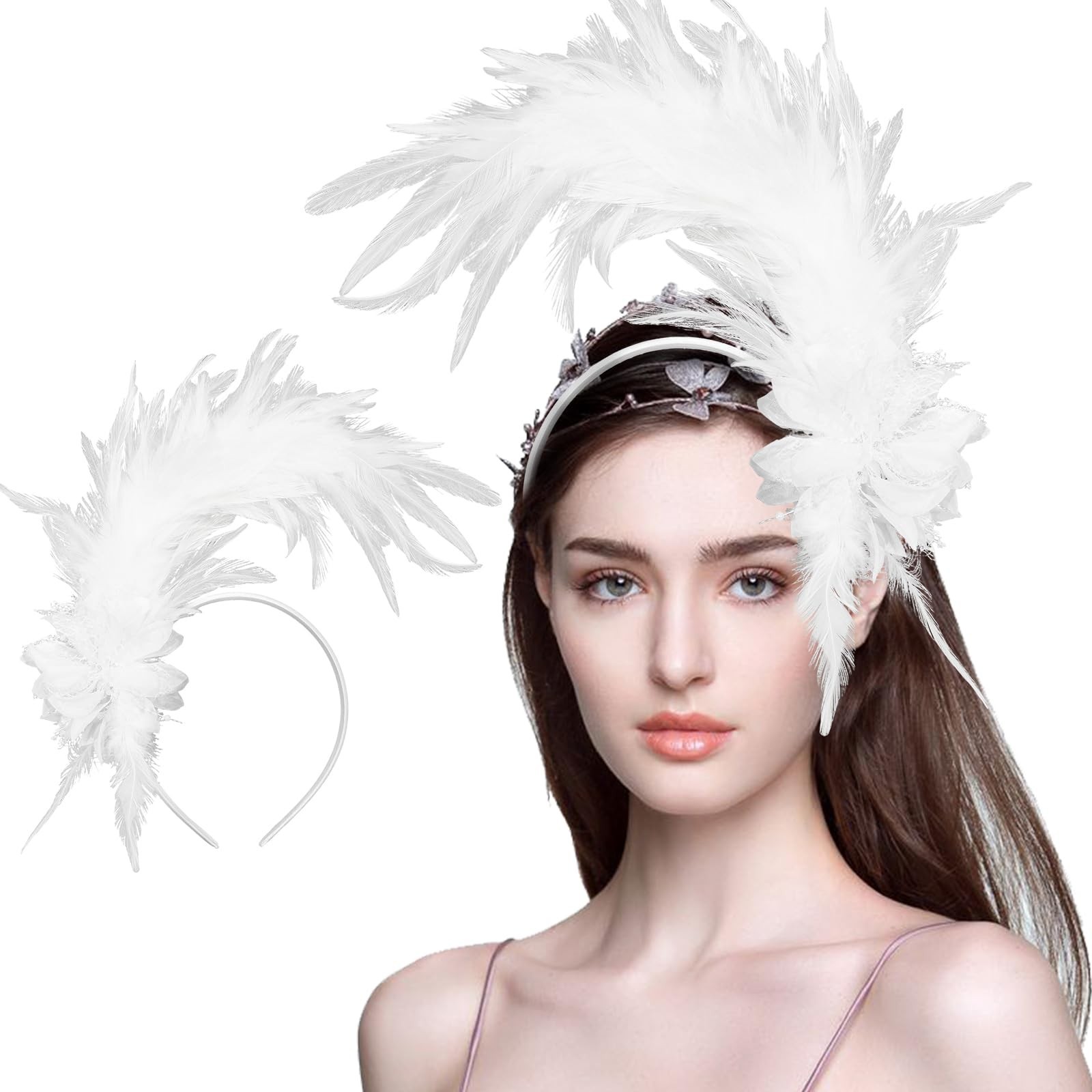 Feathers Fascinator Headband 1920s Queen Headpiece Fascinators Hats for Women...