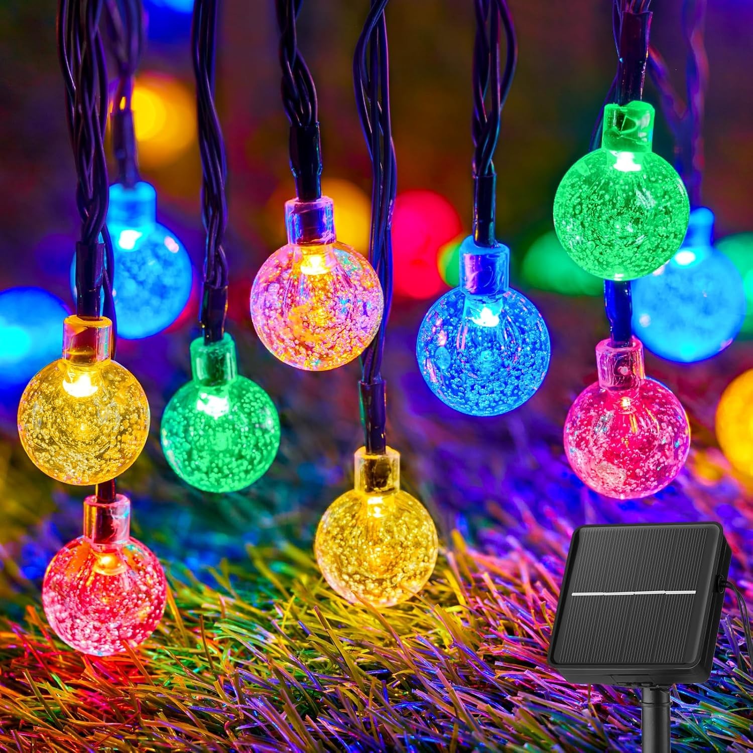 34FT 100LED Outdoor Solar Globe String Lights Bubbles RGBW Ball Light 8 Modes