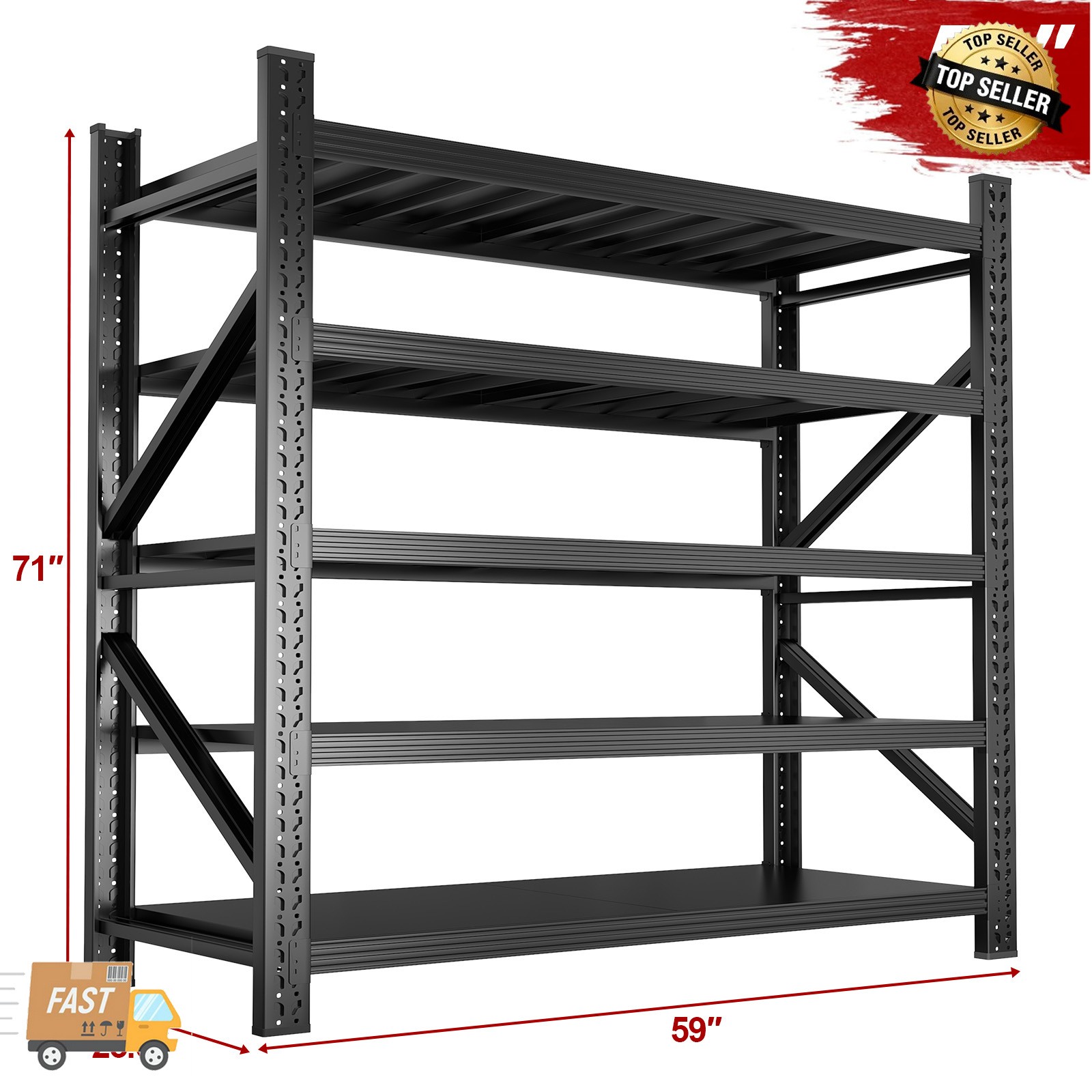59" W x 71" H 8000 lbs Garage Shelving Heavy Duty 5-Tier Metal Storage Shelves
