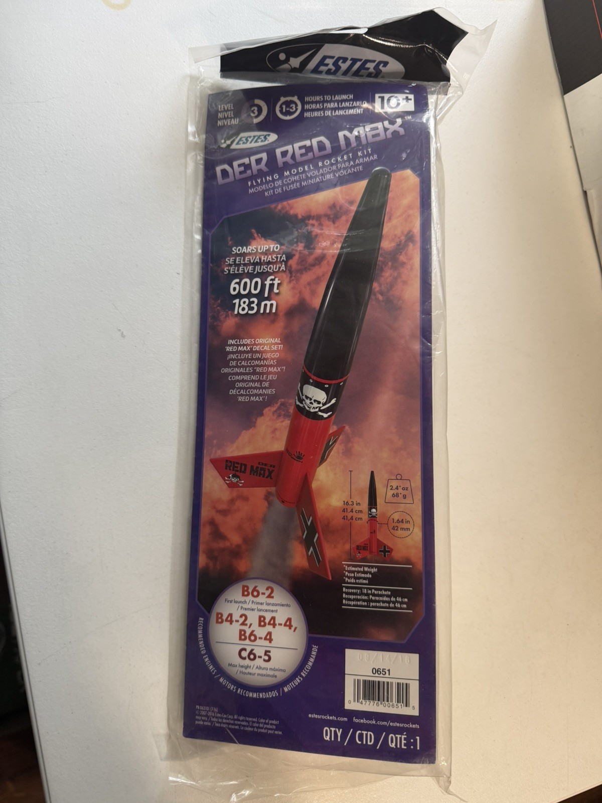 Estes DER RED MAX Model Rocket Kit #0651 *Factory Sealed* SKILL: (3)