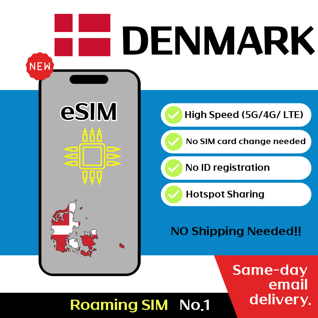 Denmark + Europe Travel eSIM - 7 to 30 Days - 5GB / 10GB , Unlimited