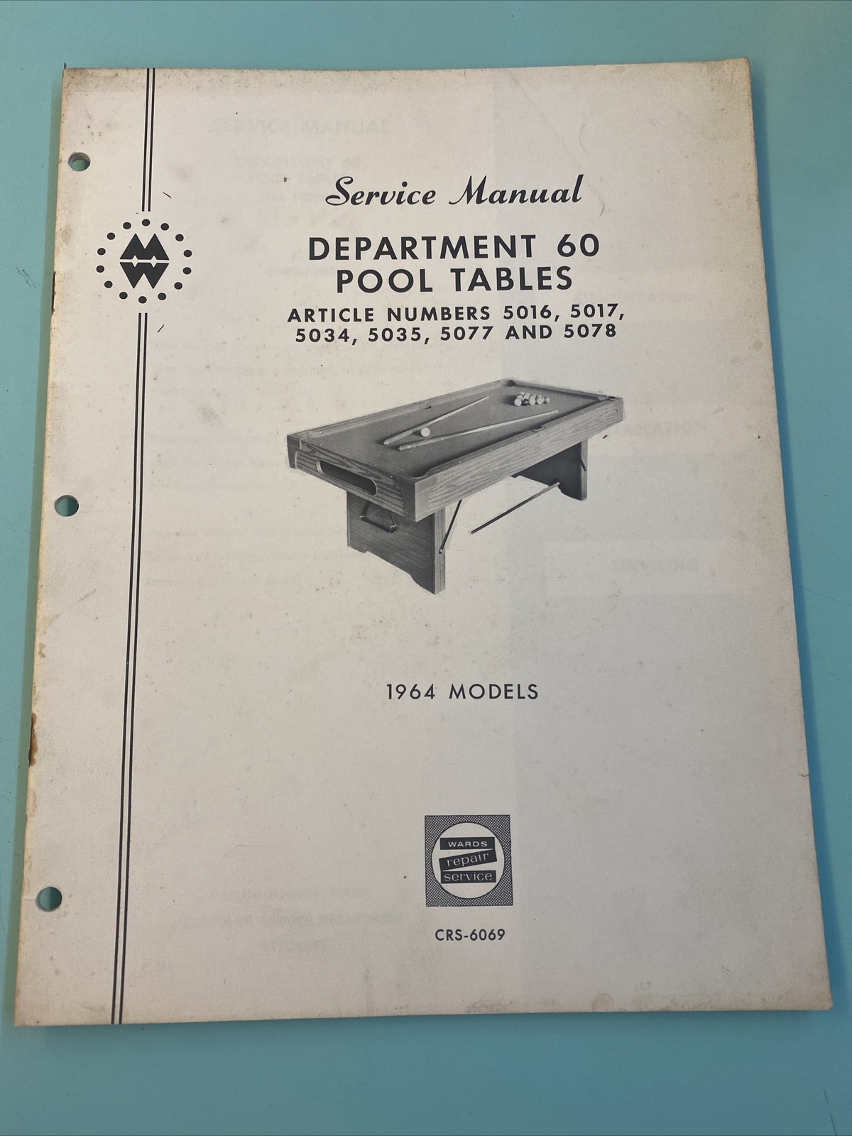 1964 Montgomery Ward Pool Table Manual CRS-6069