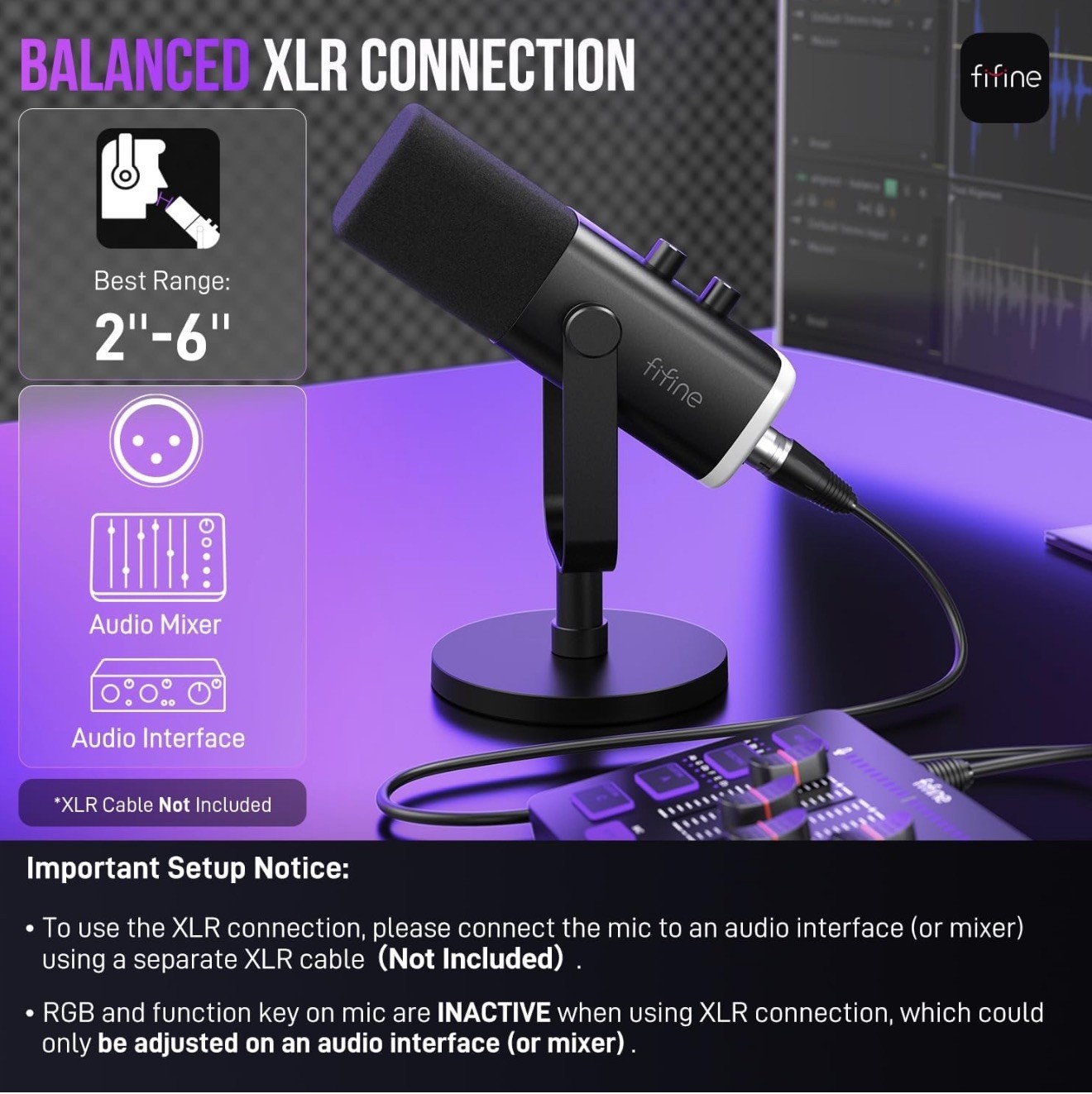 FiFine AM8 XLR USB Dynamic Microphone Ampligame Black