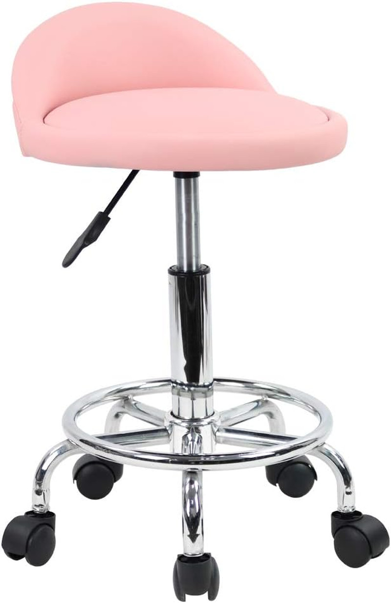 PU Leather round Rolling Stool with Foot Rest Height Adjustable Swivel Drafting