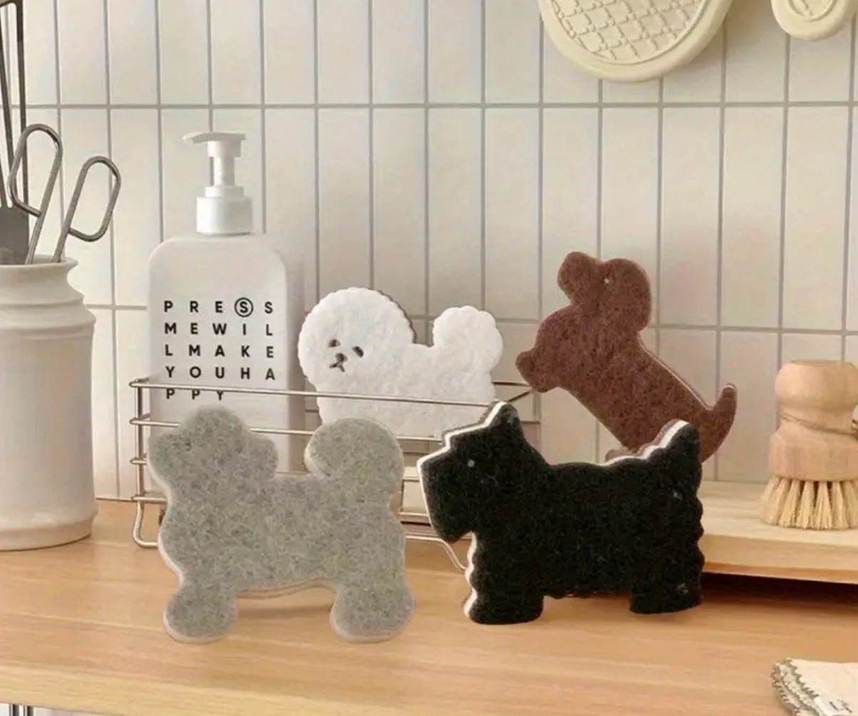 4pc Dog Large Heavy Duty Kitchen Sponges Multi Purpose Triple Layer