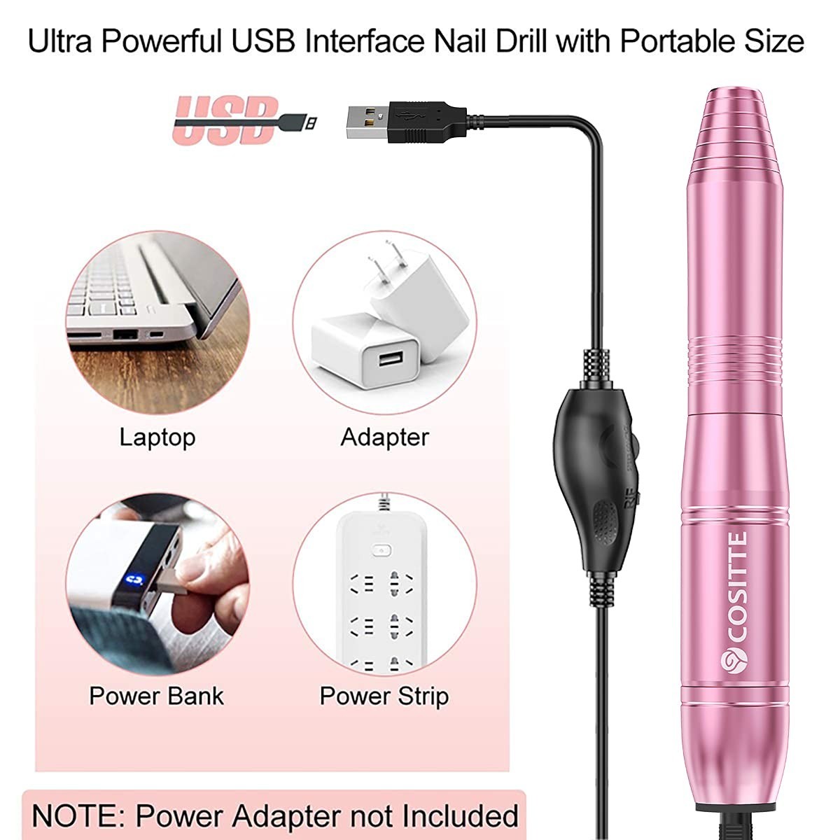 Versatile Nail Drill Machine - USB Electric Manicure Kit with Bits & Bands