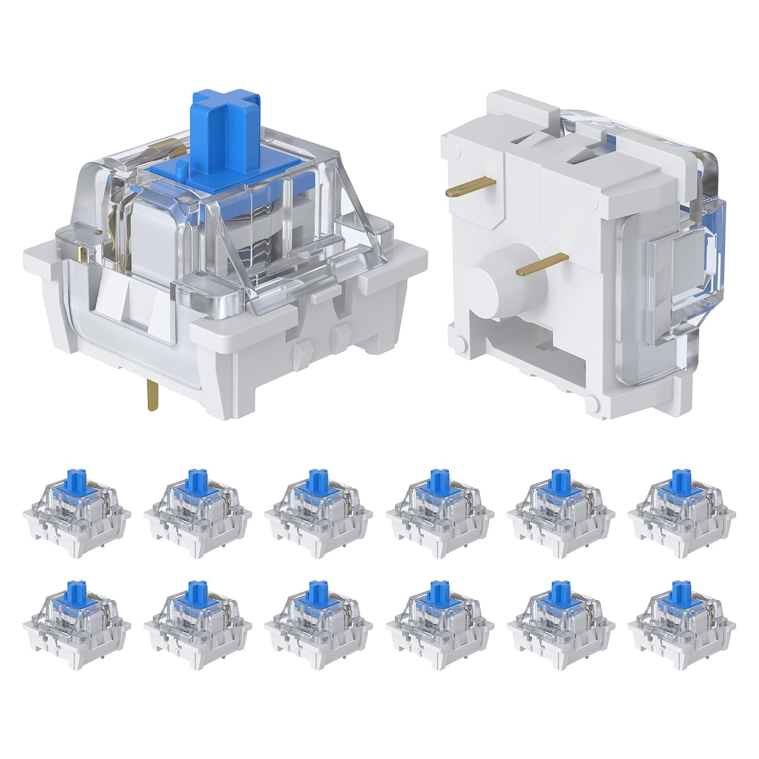 12 Pieces Blue Mechanical Keyboard Switches, 3 Pin Pre-Lubricated | Clicky Key S