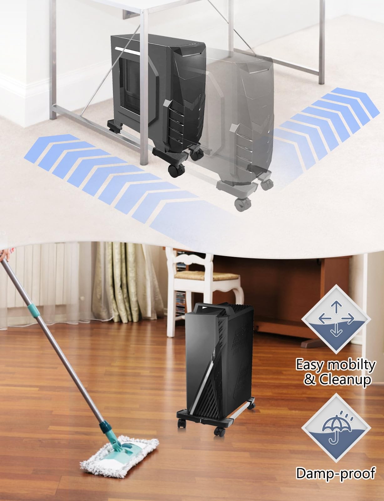 Computer Tower Stand, PC Stand, Adjustable Mobile CPU Stand with Rolling Whee...