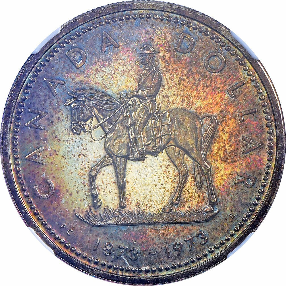 C069 Canada 1973 Silver Dollar R.C.M.P. Centennial KM-83 NGC SP66 (Toned)