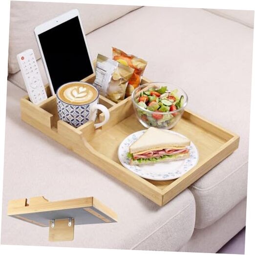 Couch Insert Tray,Couch Tray Between Couch Cushions with 4 Compartments2 Bamboo