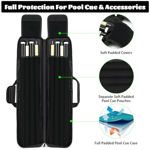 Pool Cue Case - 4x4 Padded Pool Cue Bag - Holds 4 Butts and 4 Shafts, black-1