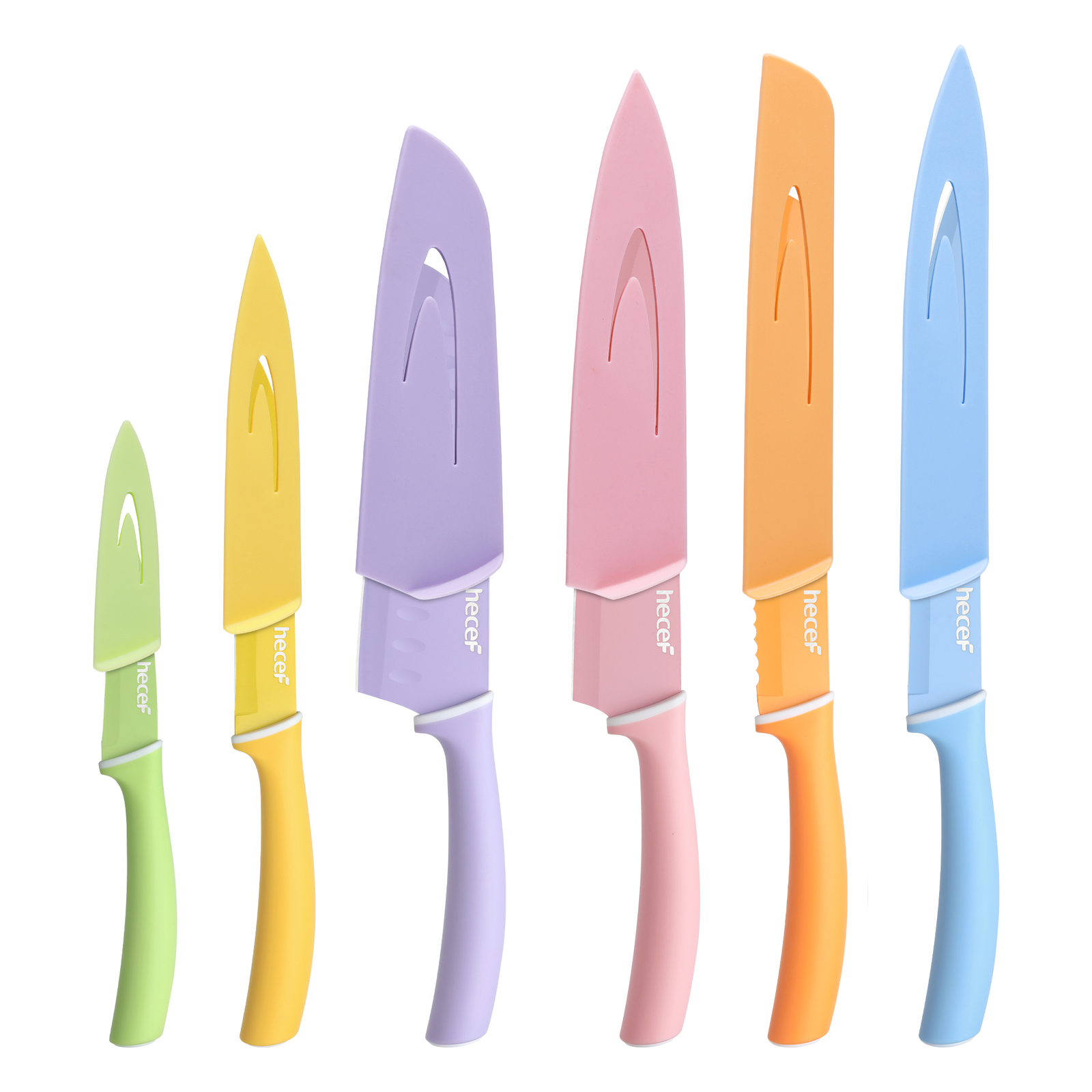 6Pcs Kitchen Knife Set Stainless Steel Colour Coded Chef Knives with Covers