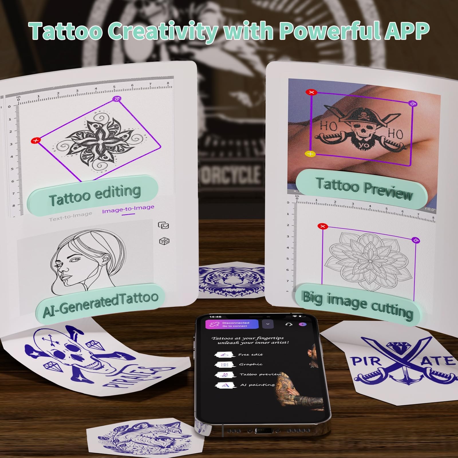 Jadens Tattoo Stencil Printer 40Pcs Transfer Paper Bluetooth Thermal Tattoo