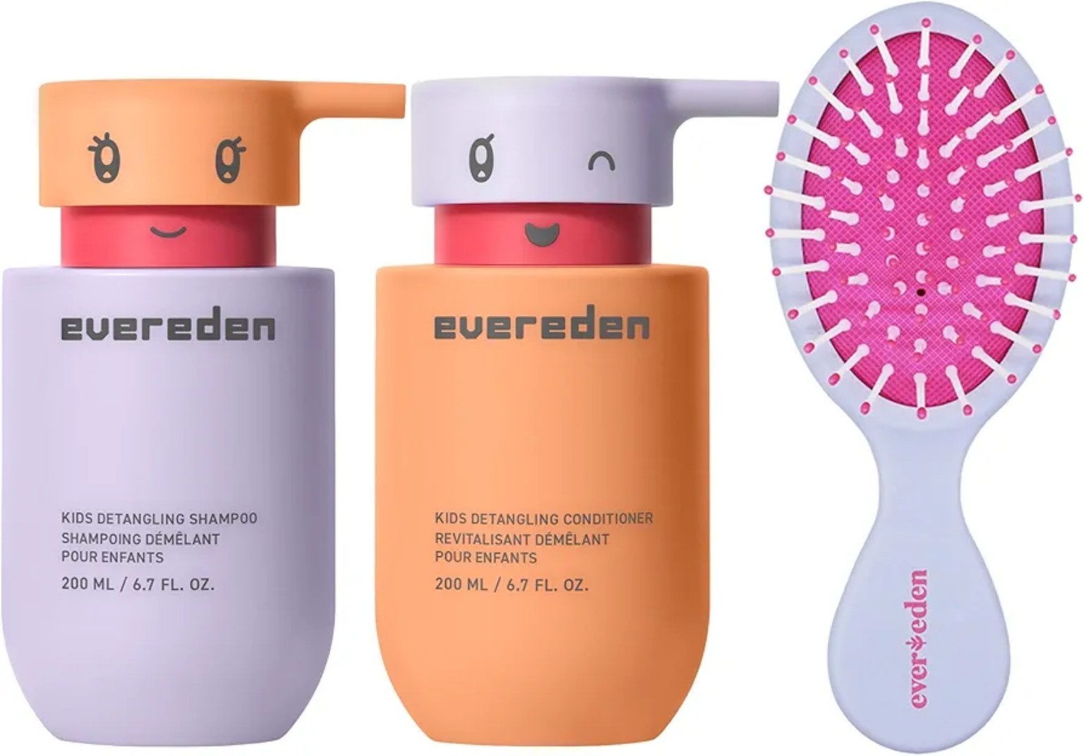 Evereden Kids Shampoo Conditioner Set w/ Brush Vegan Detangling Hair Care NEW
