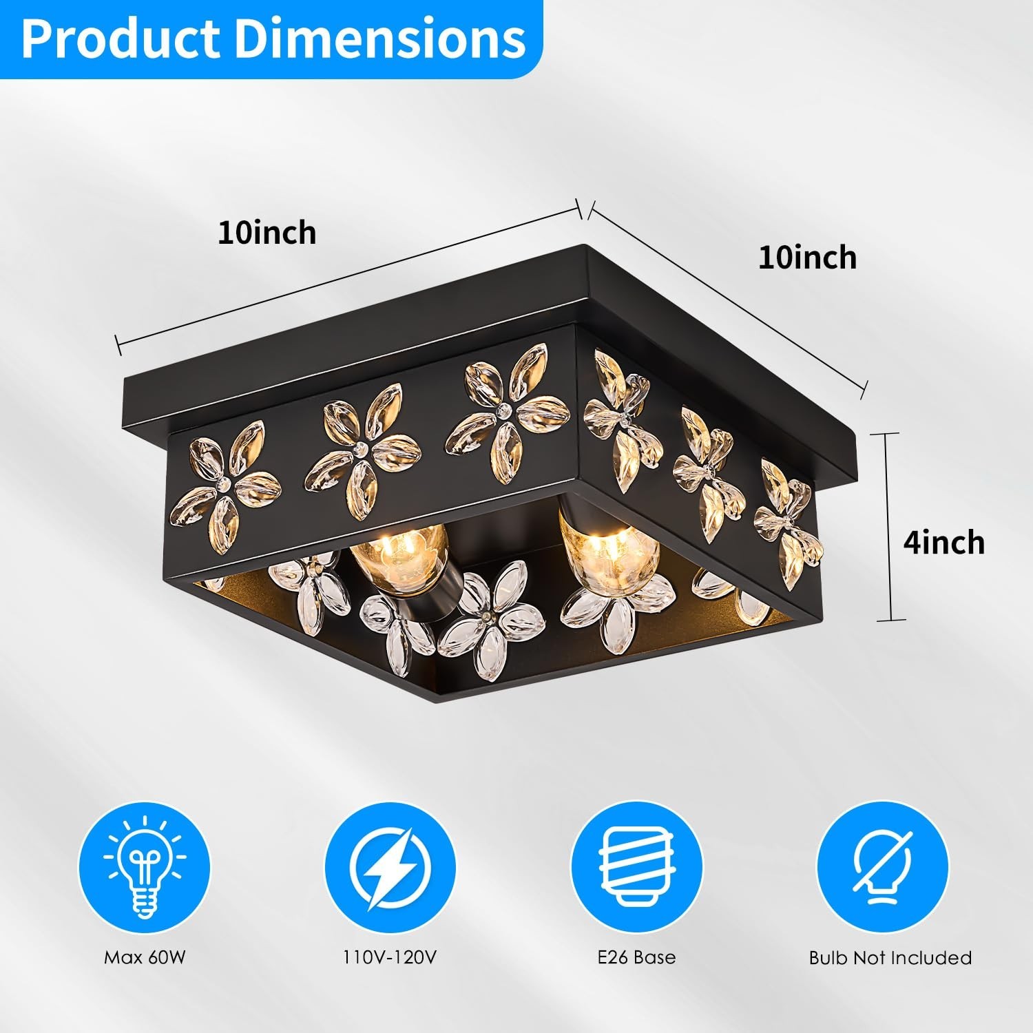 10 Inch Black Flush Mount Ceiling Light Fixtures, 2-Pack | 2-Light, Square, I...