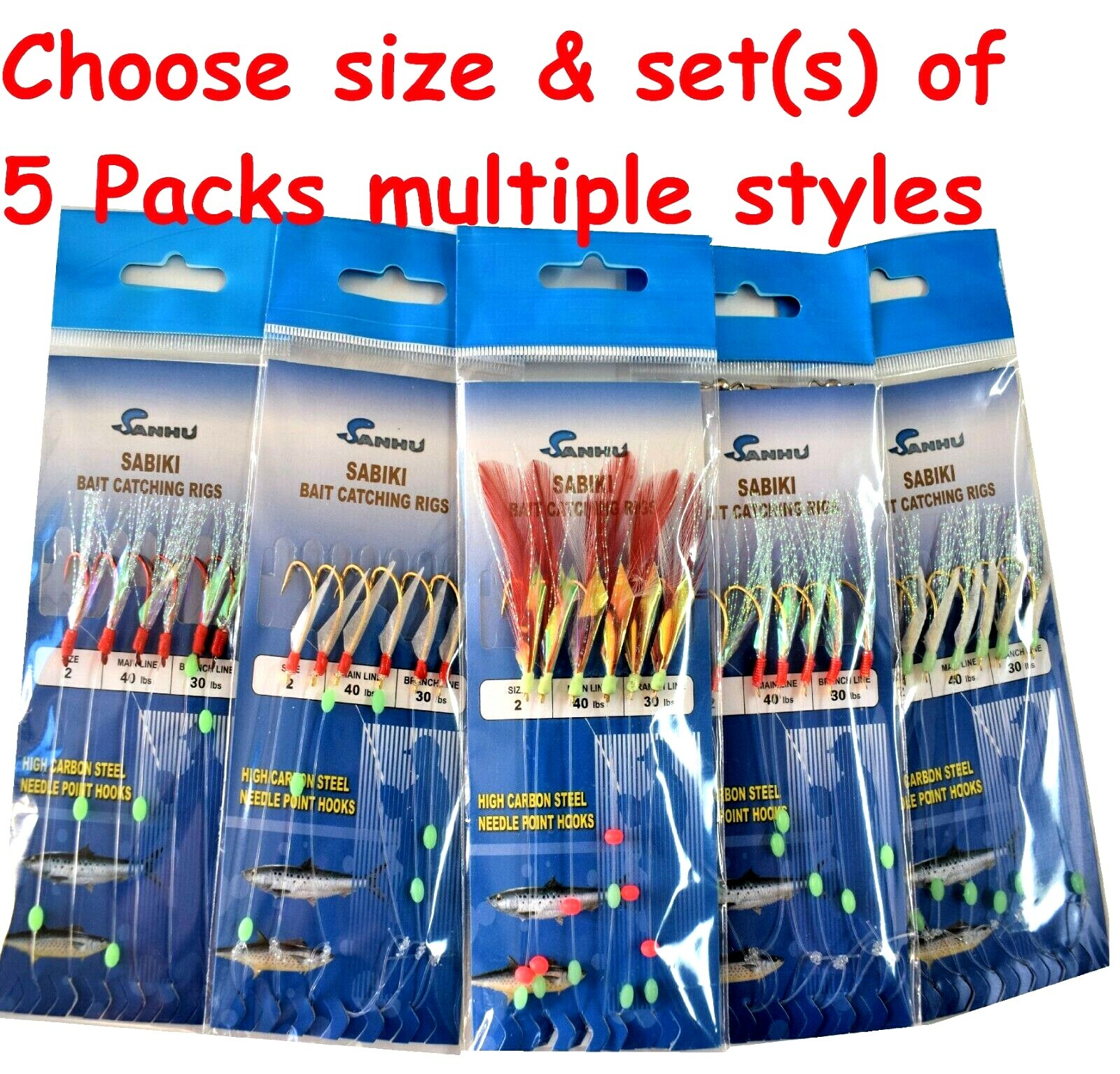 Sabiki Bait Rigs 6 Hooks Fishing Lures set(s) of 5 Packs Size :2,4,6,8,10,12,14