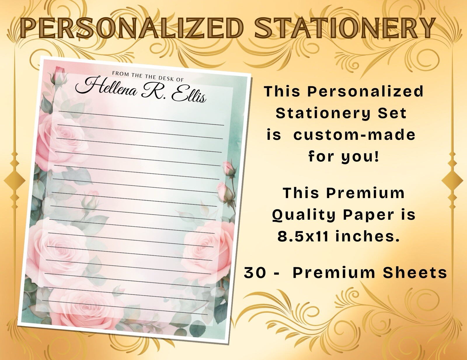 PERSONALIZED - 30Pcs Stationery Writing Paper, Watercolor Stationary  #L2C05