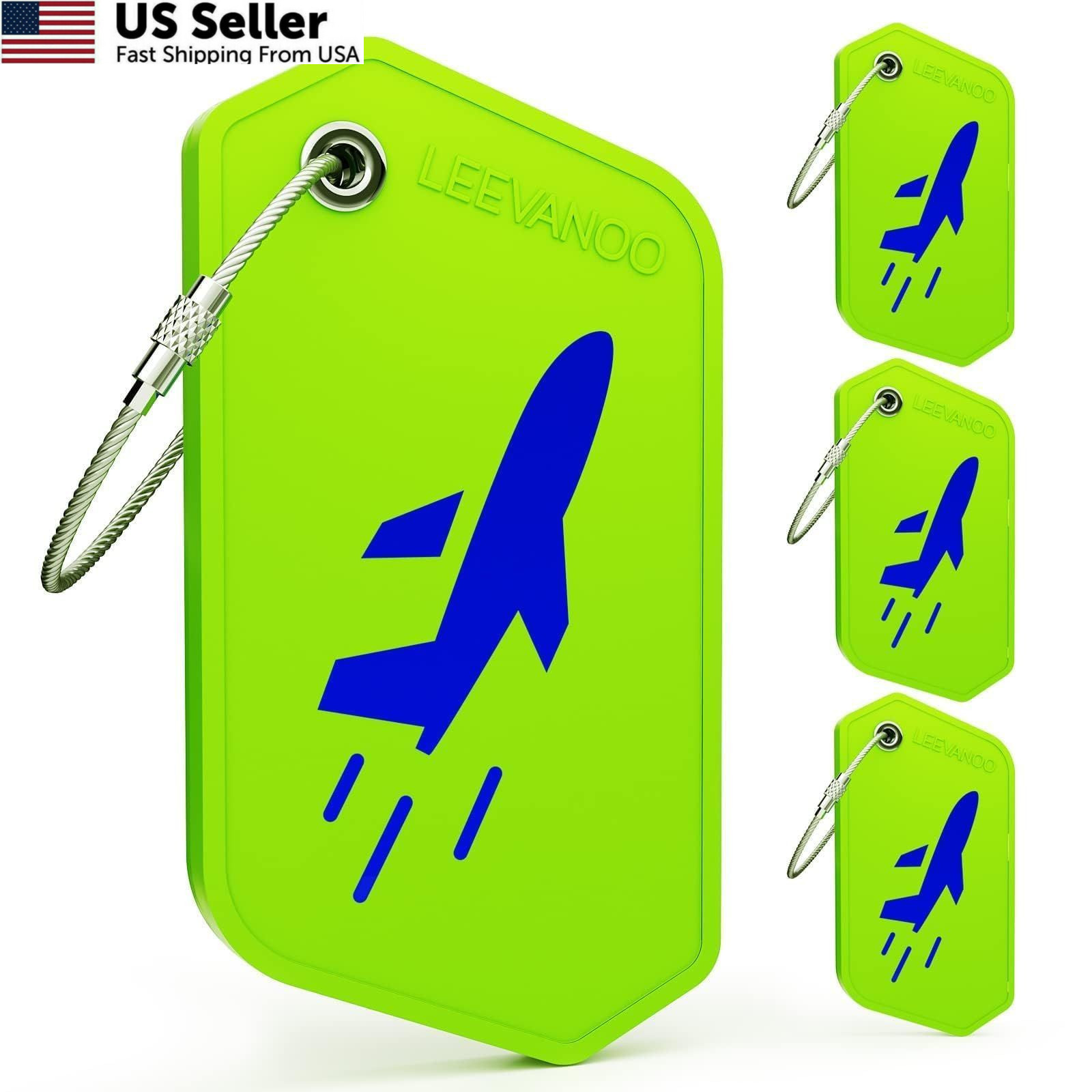 4 Pack Silicone Luggage Tags Privacy Durable Stainless Steel Loop Green FROM USA