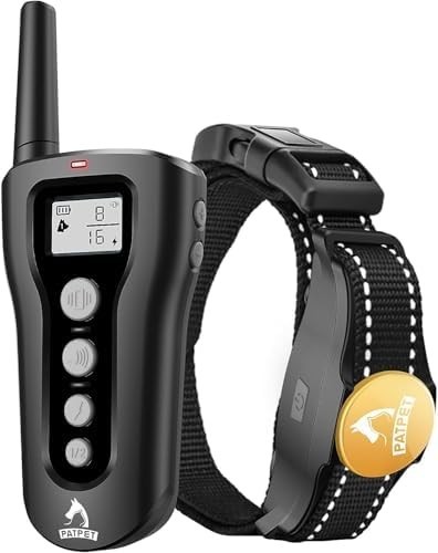 PATPET Dog Training Collar 1000ft Remote 3 Modes IPX7 Waterproof Black