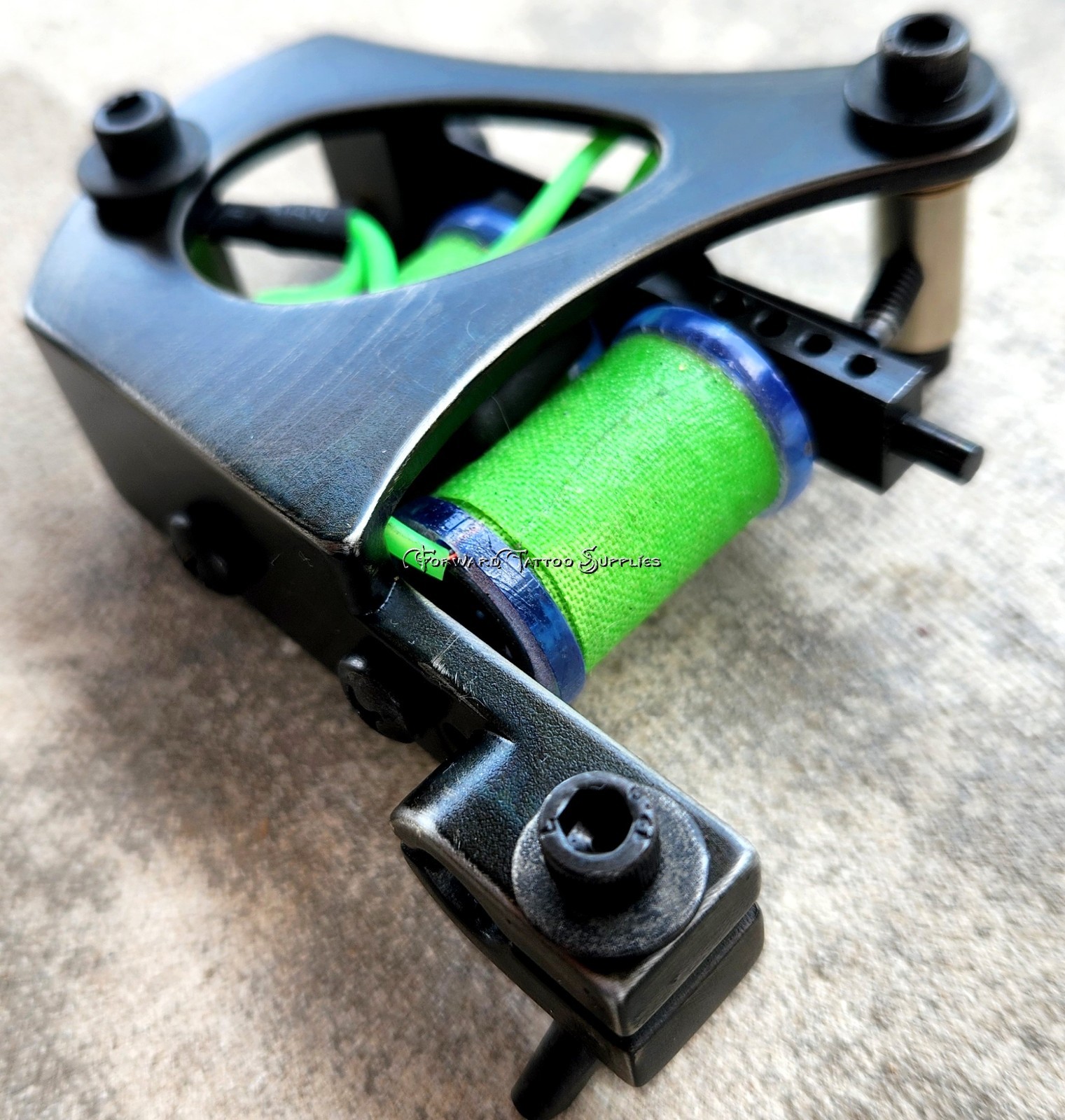 Blackened Distressed Jensen Liner Tattoo Machine Light Blue Neon Lime Handmade