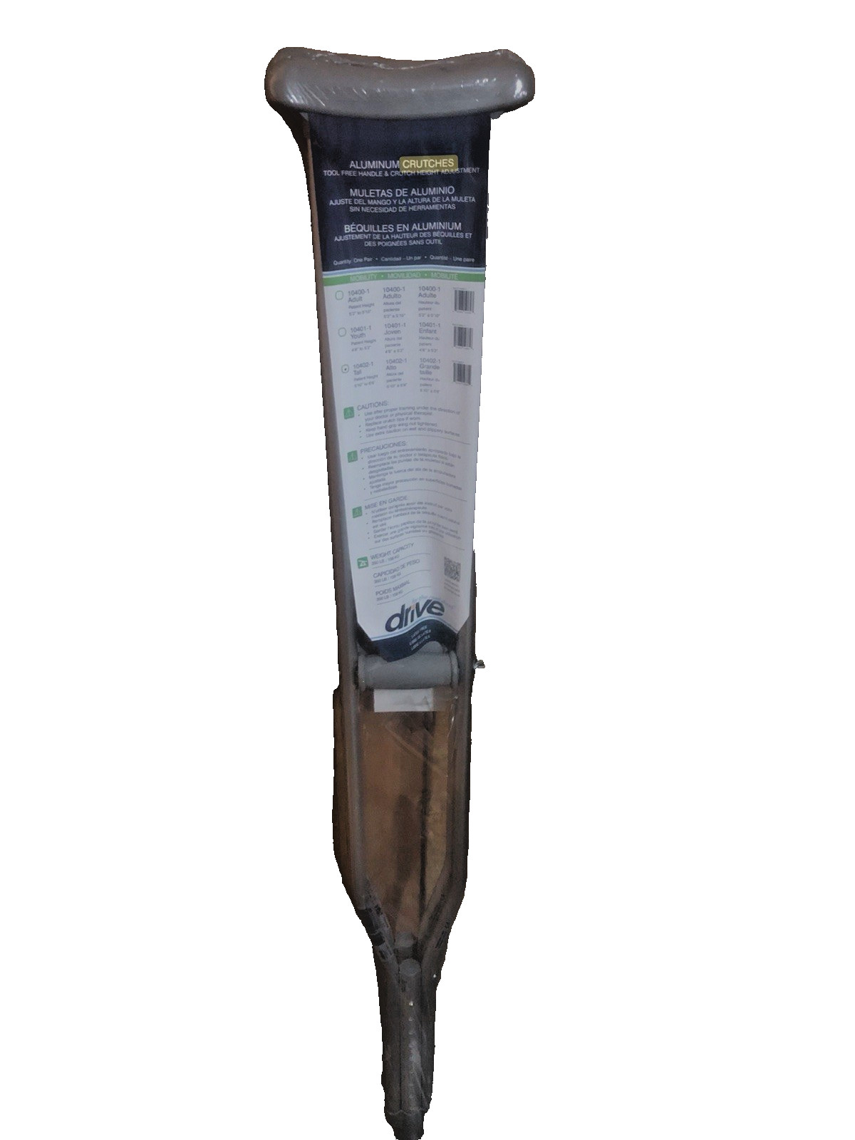 Drive Medical 10402-1 Aluminum Underarm Crutches for Tall Adults 5'10"-6'6"