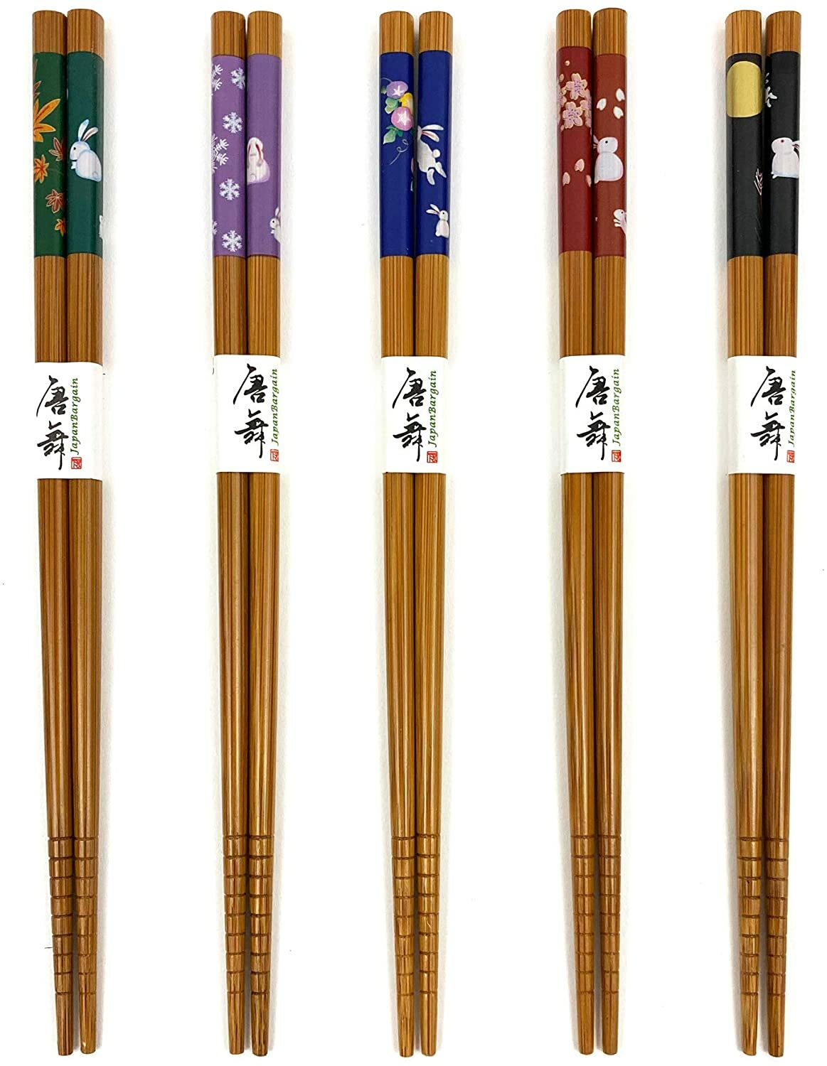5 Pairs Reusable Bamboo Sushi Chopsticks Tableware Set Usagi Bunny S-3645